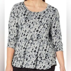 Karen Kane Black Gray Patterned Long Sleeve Top shirttail 0X animal print Womens